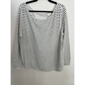 Women's 2XL Long Sleeve Pullover White Gray Stripe Soft Comfy Made In U.S.A